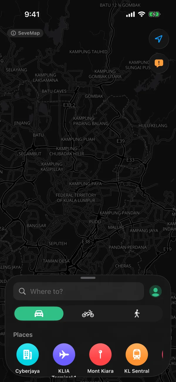 Seve map with petrol and EV stations along the Klang Valley